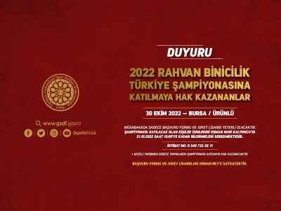 2022 RAHVAN BİNİCİLİK TÜRKİYE ŞAMPİYONASINA KATILMAYA HAK KAZANANLAR