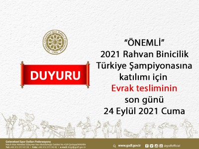 2021 Rahvan Binicilik Türkiye Şampiyonası Evrak tesliminin son günü 24 Eylül 2021