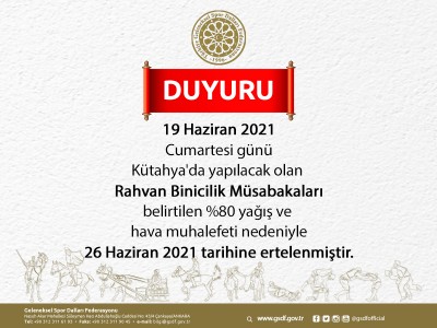 Rahvan Binicilik Müsabakaları 26 Haziran 2021 tarihine ertelenmiştir